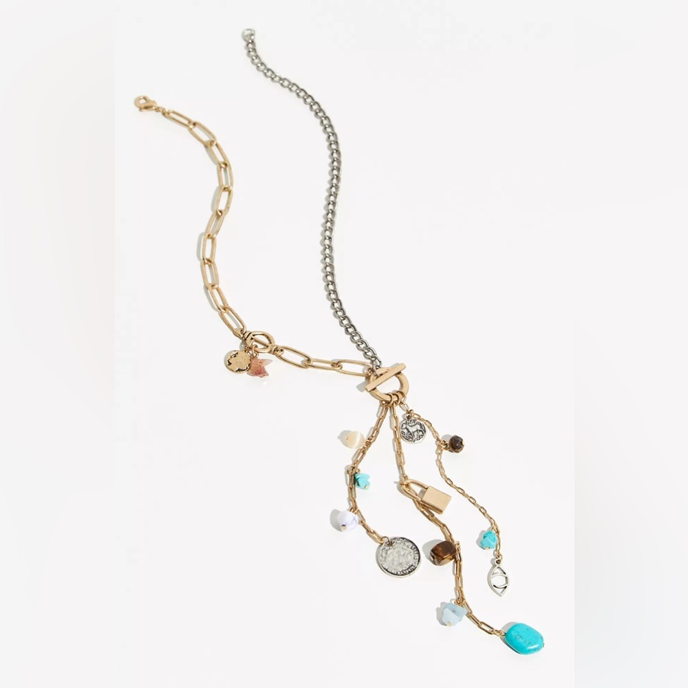 Free People Gold and Silver Multi-Charm Necklace